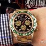Perfect Replica Rolex Daytona Multicolor Diamond Bezel All Gold Oyster Band 43mm Watch